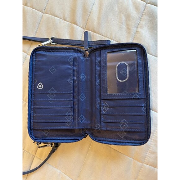 Vera Bradley Crossbody Wallet Purse Bag Blue Beige Geometric Print Quilted Trave - Picture 9 of 12